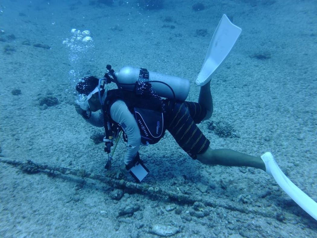 An IT&E diver checks an undersea fibre optic cable