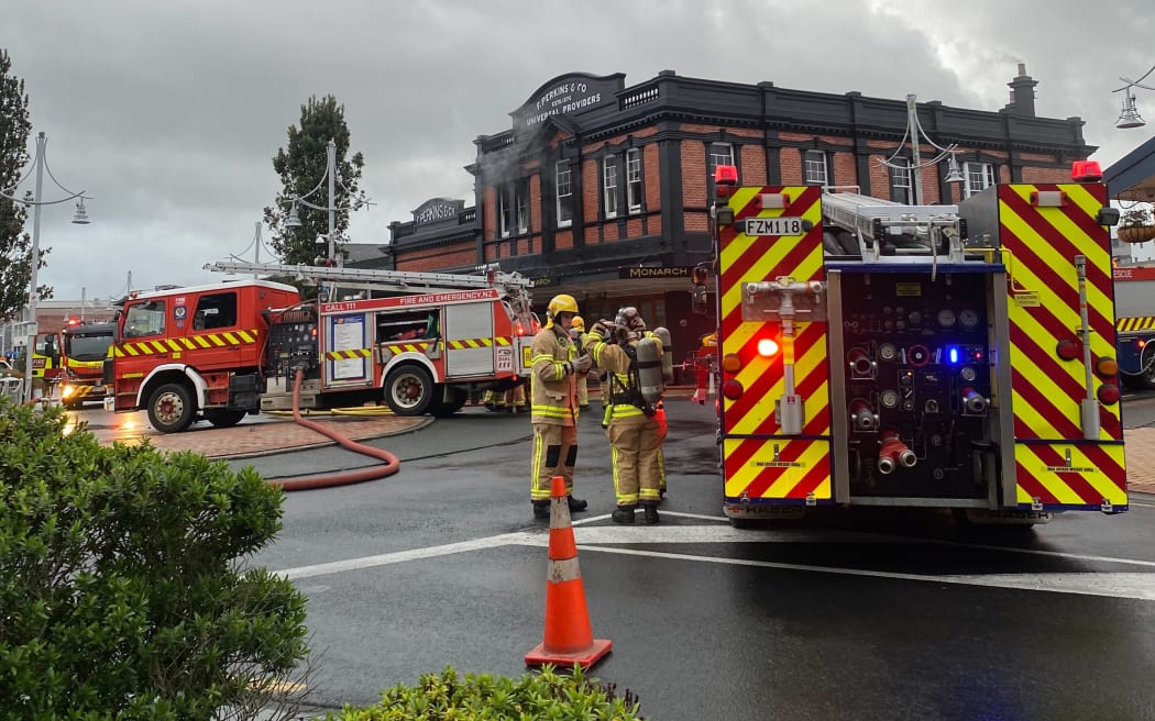 Fire above Monarch restaurant in King Street in Pukekohe
