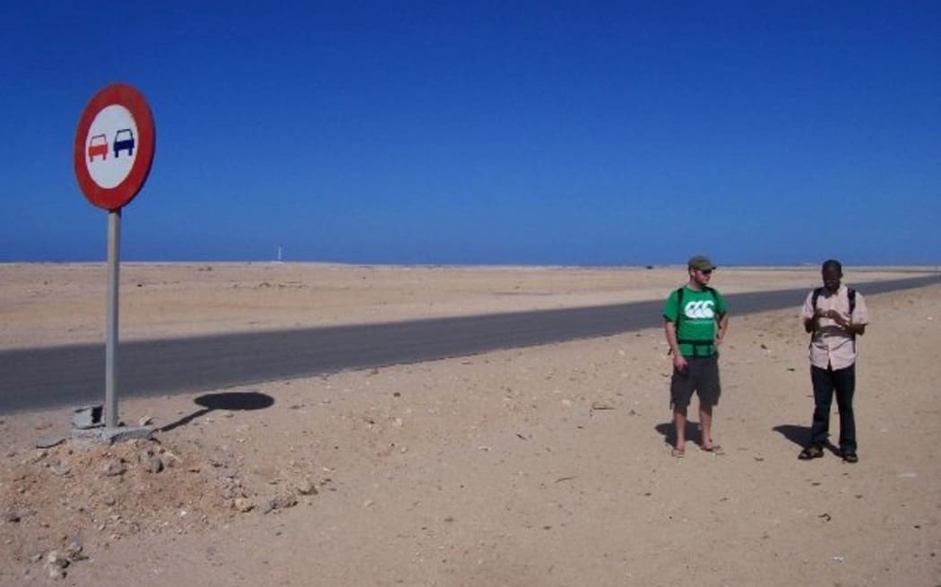 Brannavan Gnanalingam and his friend Gareth Prosser in the Western Sahara.