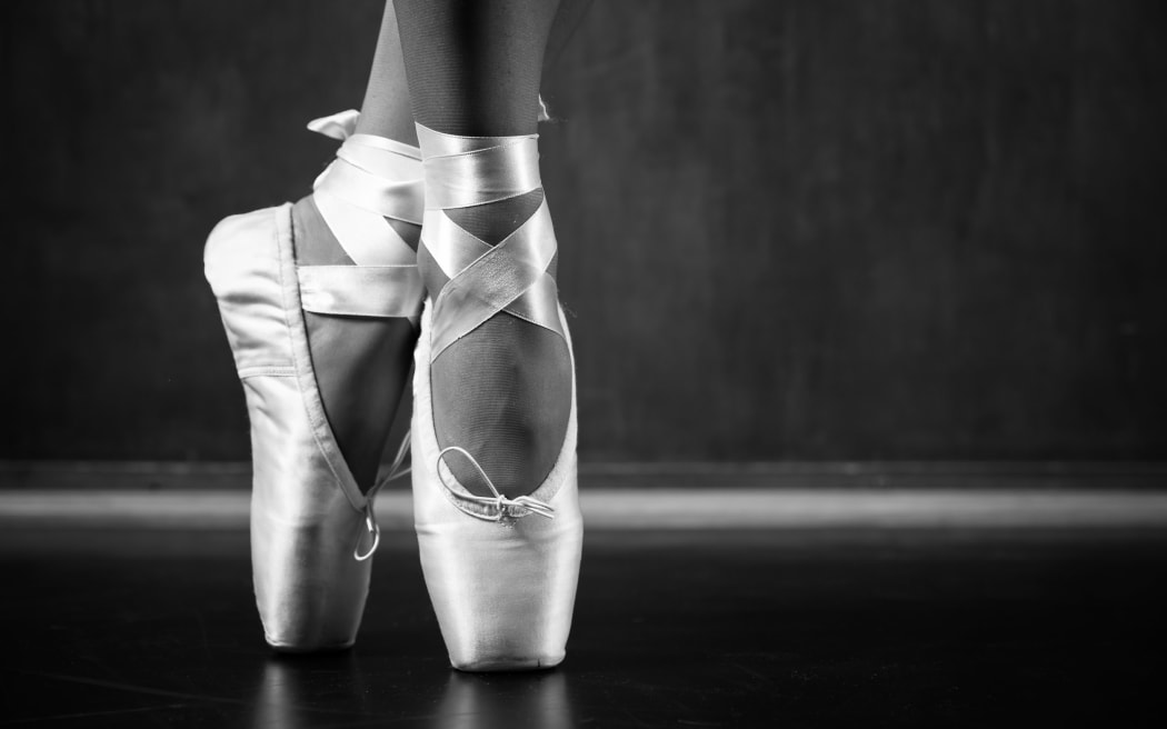 Young ballerina dancing, closeup on legs and shoes
