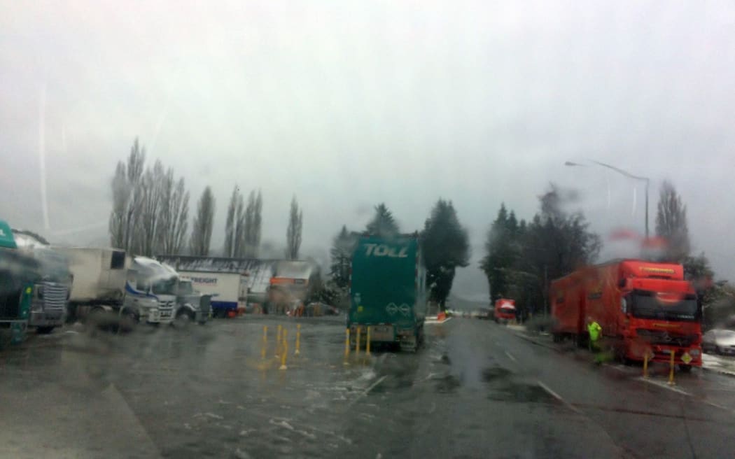 Trucks have been left stranded after the pass closed today.