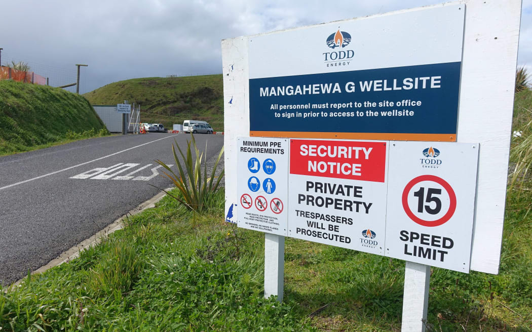 Sign near the entrance of an oilfield 20kms north of New Plymouth
