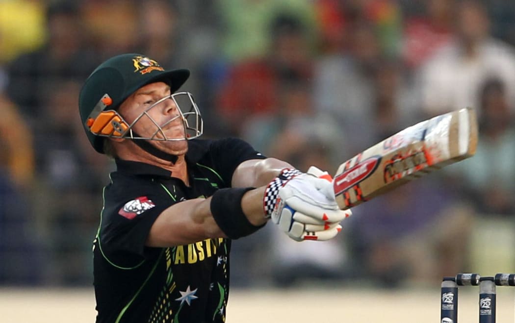 David Warner batting for Australia.