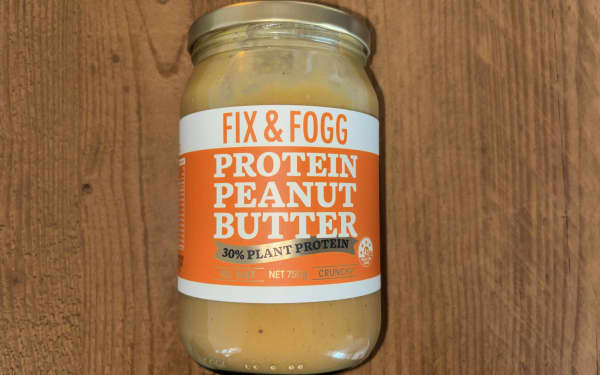 Protein extracted from peas is used to increase the protein in this peanut butter.