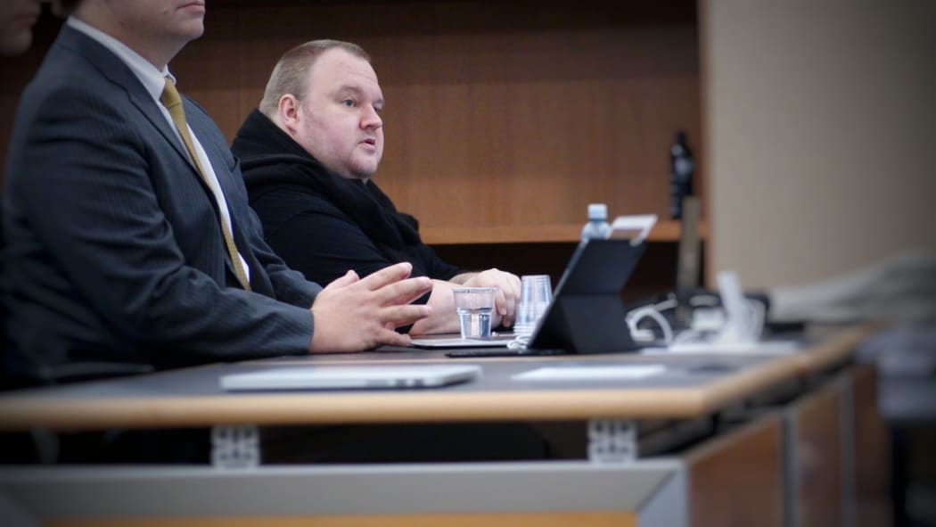 Kim Dotcom in court in Auckland as the main extradition hearing begins on 24 September 2015.