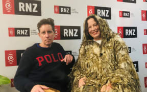 Wallace Chapman and panellist Sally Wenley.