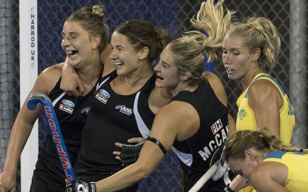 New Zealand's Pippa Hayward celebrates her goal.