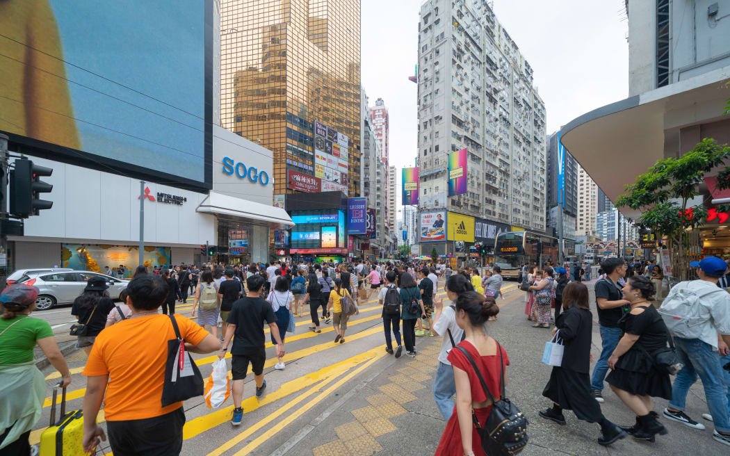 A busy shopping street in Hong Kong's Causeway Bay district.