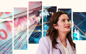 Composite of Nicola Willis, finance charts and money.