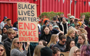 Protesters gathered in Aotea Square, Auckland with their signs for the Black Lives Matter rally on 14 June, 2020.