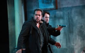 Jonathon Lemalu-Leporello and Mark Stone in Don Giovanni.