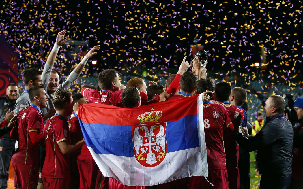 Serbia celebrates winning Fifa under-20 football World Cup in New Zealand 2015.