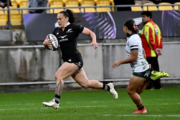 Portia Woodman-Wickliffe scores against the Wallaroos.