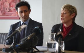 Mayor Lianne Dalziel and councillor Raf Manji this morning.