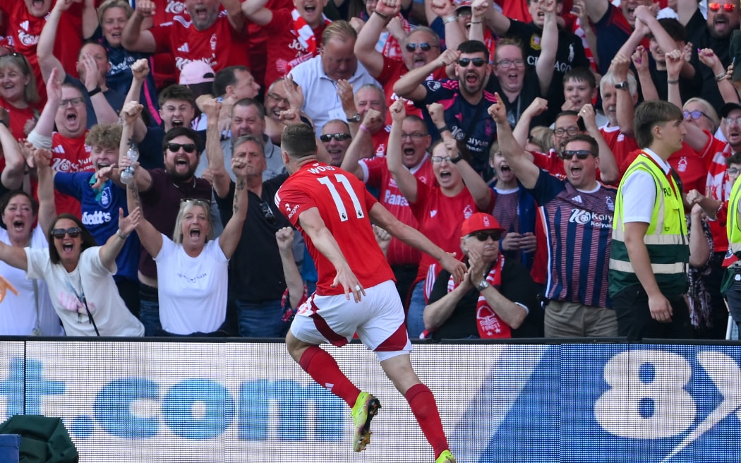 Chris Wood of Nottingham Forest celebrates after scoring.