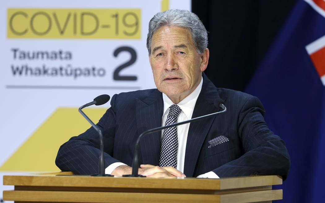 Deputy Prime Minister Winston Peters speaks to media during a press conference on Budget 2020 delivery day at Parliament May 14, 2020 in Wellington, New Zealand.