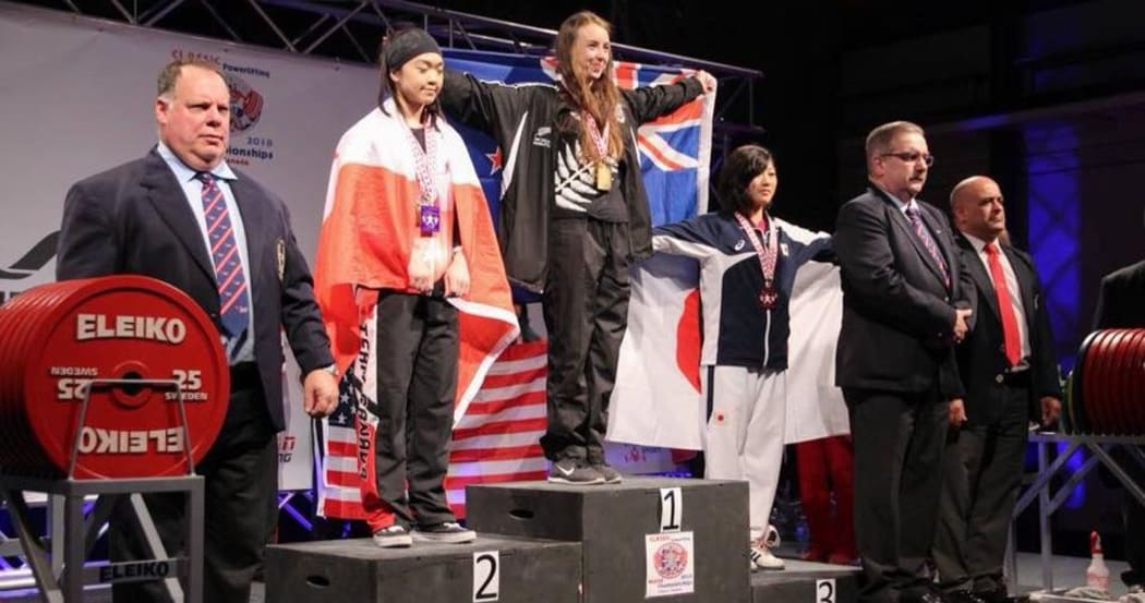 NZ powerlifter Evie Corrington winning the U52kg division at World championships