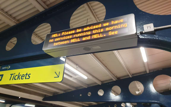 A sign at the Petone train station this morning.