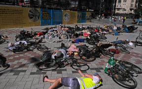 Bicycle riders from Street Safe Aotearoa protested at the weekend at Britomart.