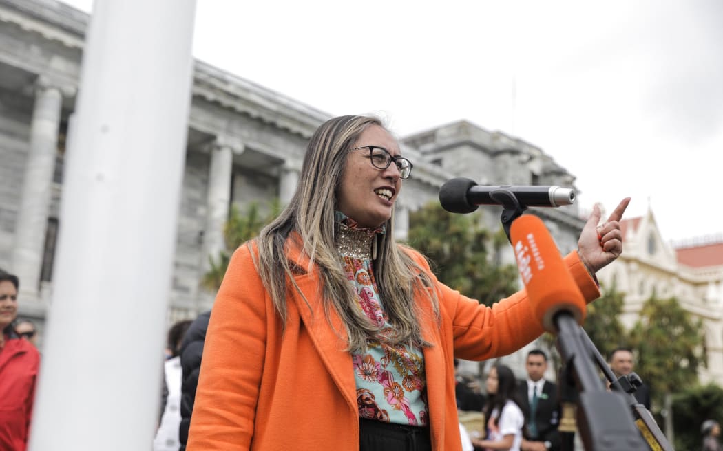 Green Party MP Hūhana Lyndon at the smokefree rally at Parliament.
