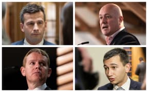 Collage for politics column - David Seymour, Christopher Luxon, Simeon brown and Chris Hipkins