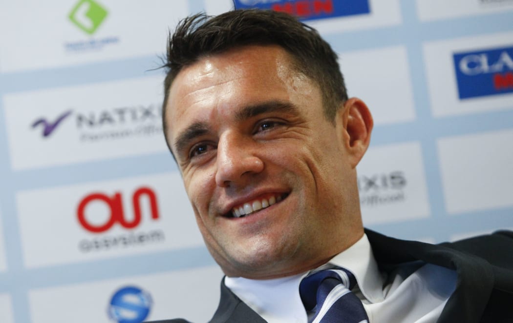 World Cup winner Dan Carter is introduced to the Racing 92 club and fans in Paris.