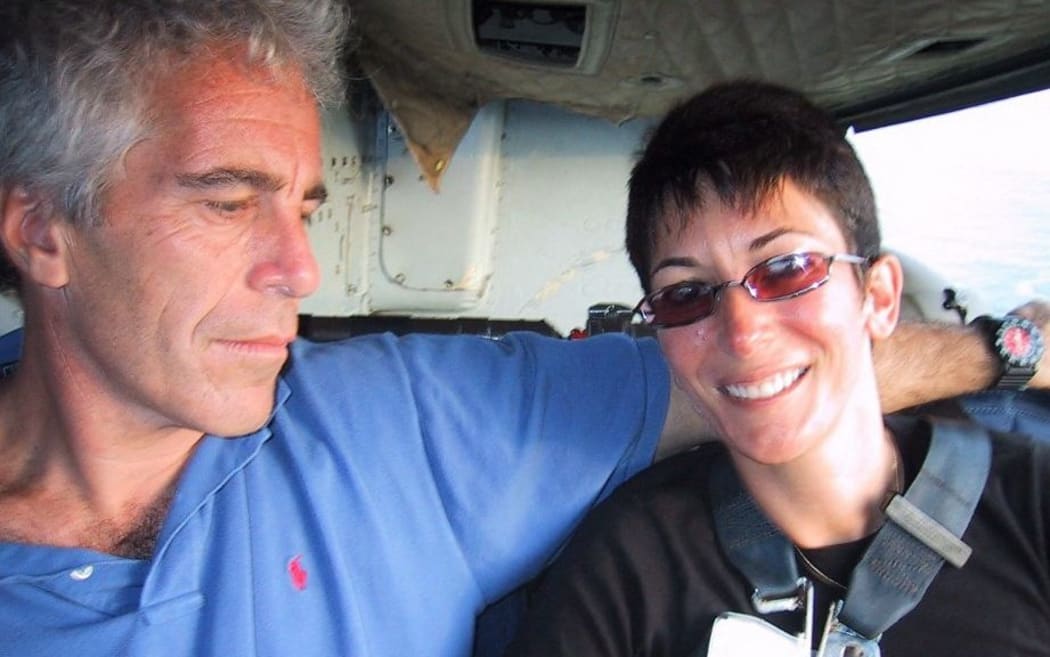 (FILES) This file undated trial evidence image obtained December 8, 2021, from the US District Court for the Southern District of New York shows British socialite Ghislaine Maxwell and US financier Jeffrey Epstein.