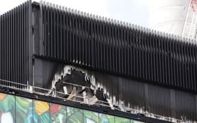 Damage from the SkyCity Convention Centre fire can be seen on the roof.