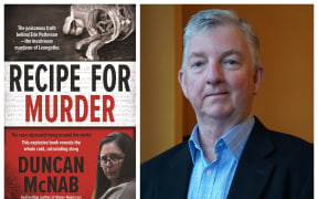 Duncan McNab next to his book cover 'Recipe For Murder'.