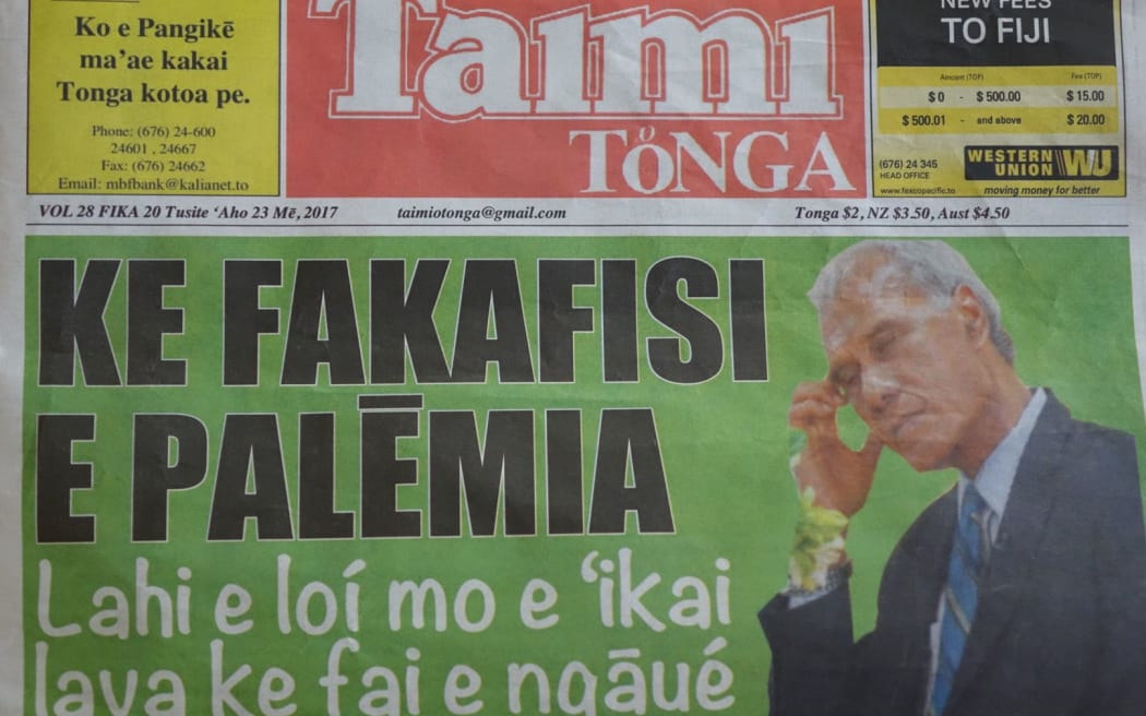 Taimi O Tonga newspaper headline calling for PM to resign.