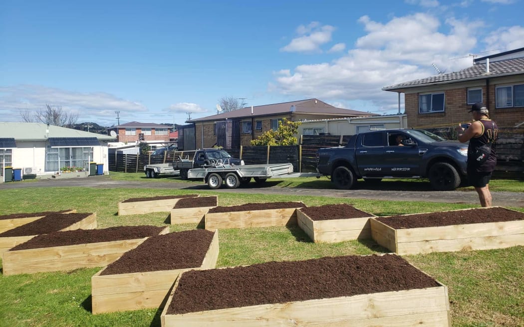 Raised beds in planting scheme by Whenua Warrior gardener Kelly Francis