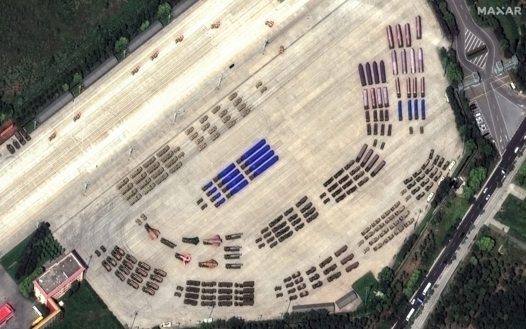This handout satellite image courtesy of 2025 Maxar Technologies taken on August 31, 2025 and made available on September 2, 2025 shows an overview of the preparations underway at the Yangfang military base in Beijing, ahead of a military parade that marks the 80th anniversary of victory over Japan and the end of World War II. Thousands of troops will march in a huge military parade in China's capital on September 3, to commemorate the 80th anniversary of the defeat of Japan and the end of World War II. (Photo by Satellite image ©2025 Maxar Technologies / AFP) / RESTRICTED TO EDITORIAL USE - MANDATORY CREDIT "AFP PHOTO/ SATELLITE IMAGE ©2025 MAXAR TECHNOLOGIES" - NO MARKETING NO ADVERTISING CAMPAIGNS - DISTRIBUTED AS A SERVICE TO CLIENTS - THE WATERMARK MAY NOT BE REMOVED/CROPPED