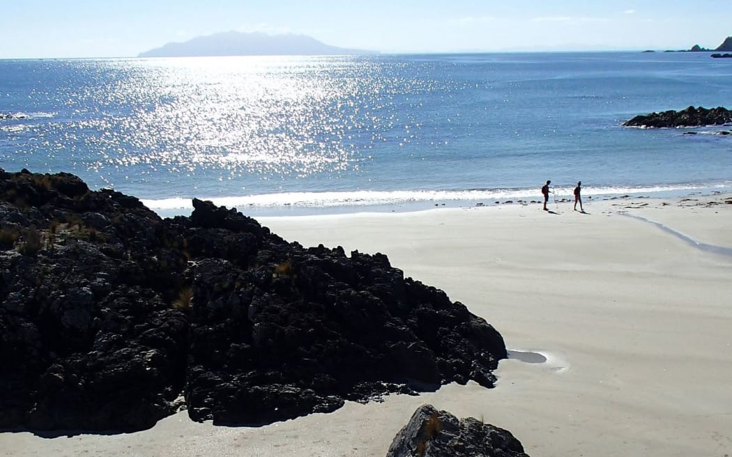 Beach and sea with distant island