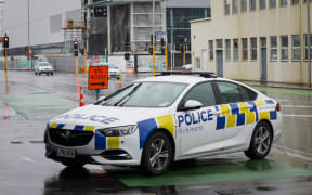 A police car near Christchurch Hospital following an alert.