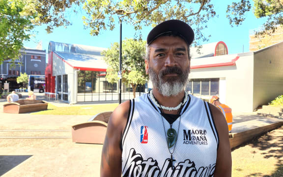 Local man William Fremlin standing in the town square, in front of the leaky library. Fremlin is calling for more understanding for the vulnerable people in Point Chevalier. He says there's a need for more support services.