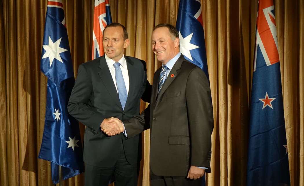 Australian prime minister Tony Abbott (left) and Prime Minister John Key meeting in Perth before WWI commemorations in Albany get underway on 1 November 2014.