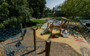The new playground at Aorere Park features a slide tower, rope play space, swings, water play area and toddler play area.