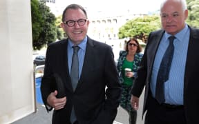 John Banks, left, and former ACT MP John Boscawen arriving at the Court of Appeal in Wellington in October.