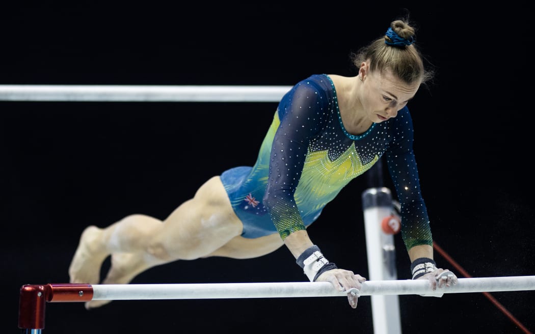 LIVERPOOL, ENGLAND - October 30:  Georgia-Rose Brown of Australia performs her uneven bars routine during Women's qualifications at the World Gymnastics Championships-Liverpool 2022 at M&S Bank Arena on October 30th 2022 in Liverpool, England. (Photo by Tim Clayton/Corbis via Getty Images)
