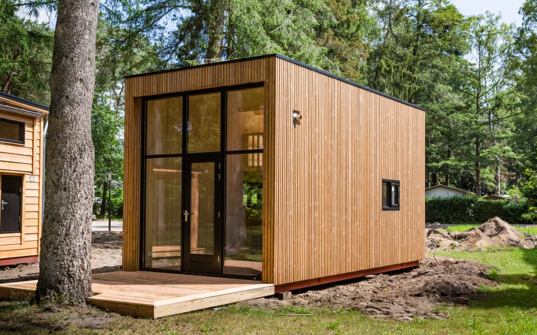 Beekbergen, Netherlands, 2019: Wooden tiny house under construction.