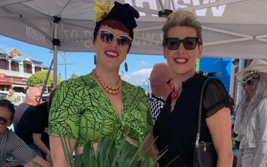Hauraki District Council's community development advisor Katie McLaren (left) and community advocacy officer Lyn Randall (right) at the Waihī Warm Up Party for Beach Hop.