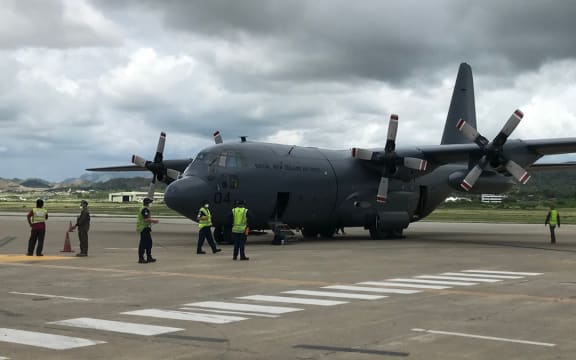A Royal New Zealand Air Force C-130 Hercules arrives in Port Moresby, 30 November 2021.