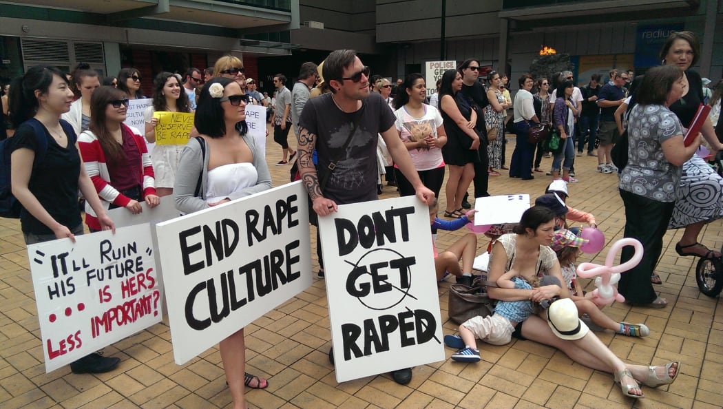 Marchers gather at Britomart at the start of the Auckland demonstration.