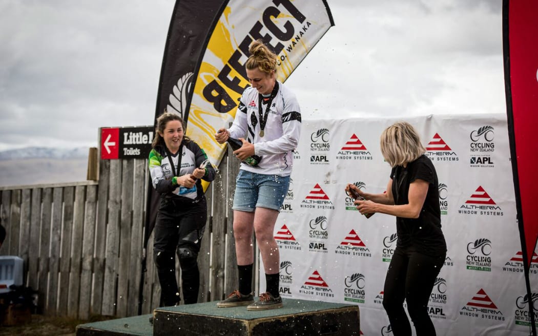 Kate Weatherly celebrates a win.