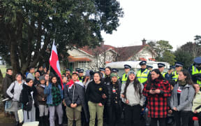 The scene at the entrance to the Ihumātao site.