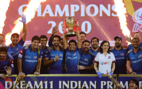 The Mumbai Indians with winners trophy 2020 Indian Premier League.