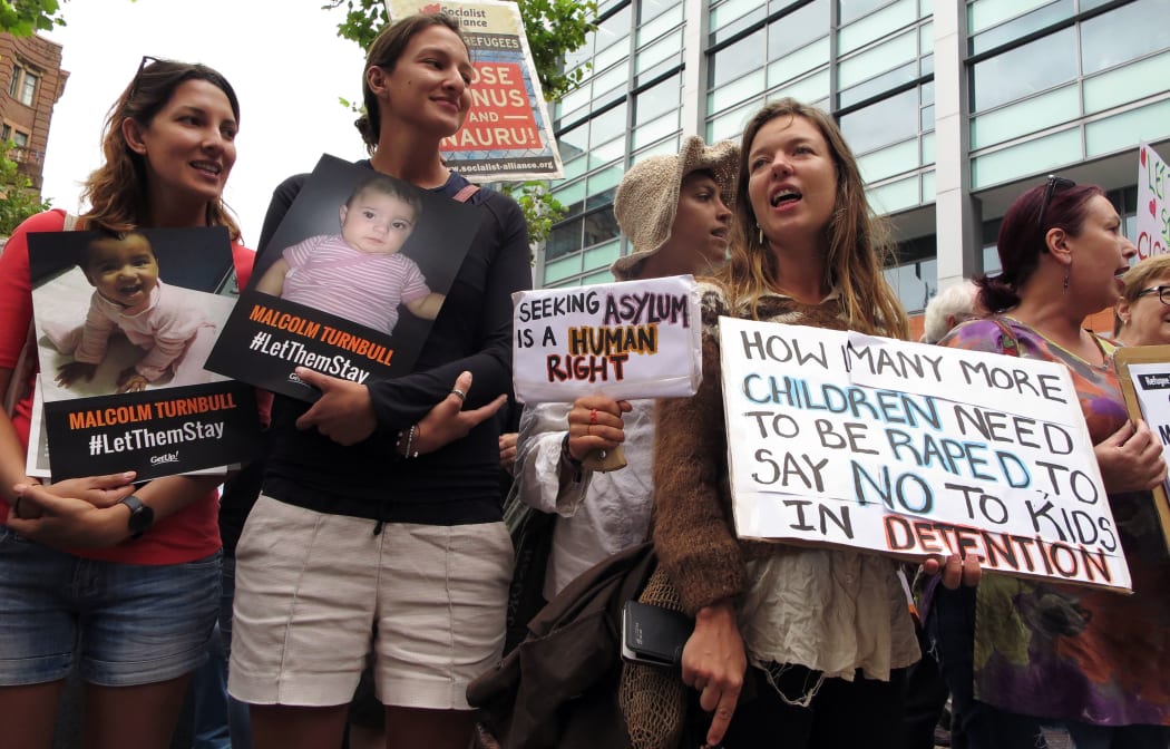 A protest outside an immigration office in Sydney in February, asking the government not to send asylum seekers back to Nauru