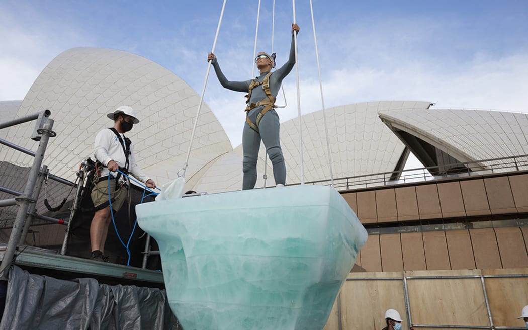 THAW, part art installation, part activism, is performed by three different characters over eight hours over Port Nelson during the 2022 Nelson Arts Festival.