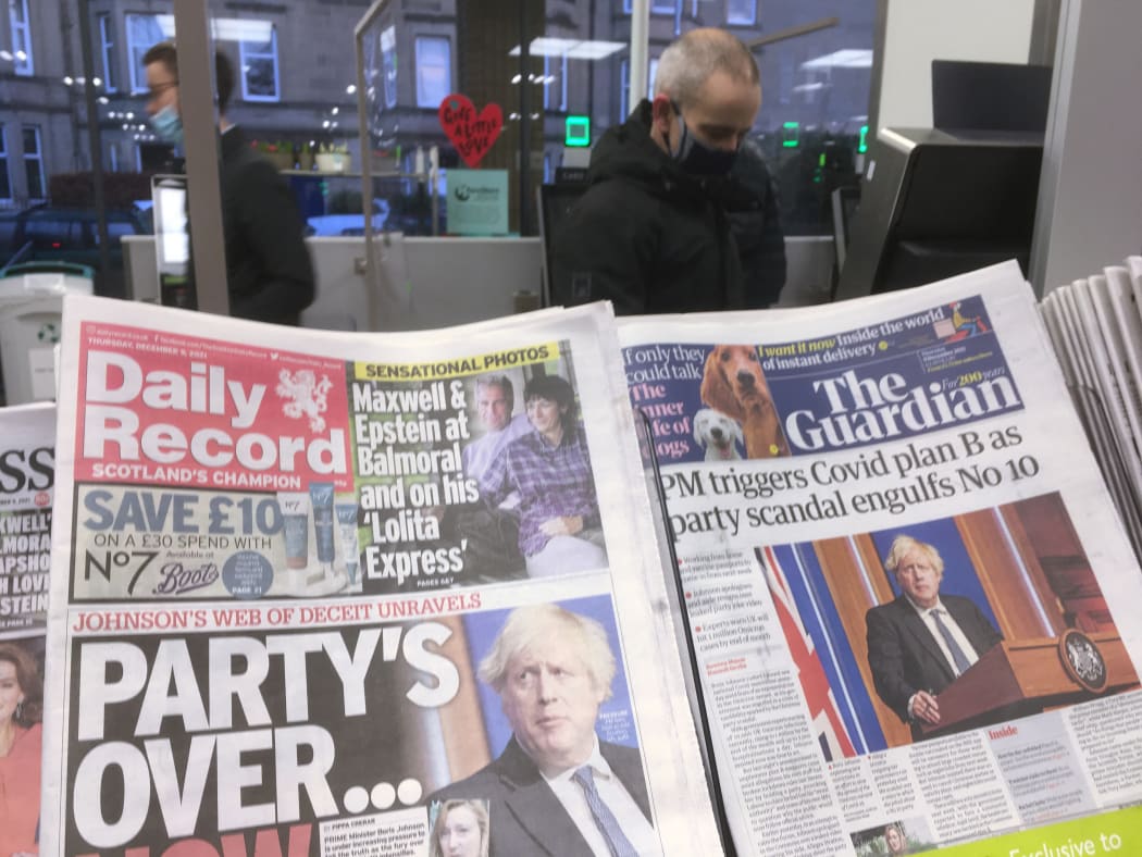 UK newspapers' front pages on the Downing Street Christmas party scandal.