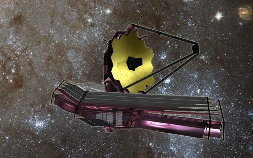 (FILES) In this file photo taken on August 30, 2007 this NASA artist's rendition shows the James Webb Space Telescope (JWST), a large infrared telescope with a 6.5-meter primary mirror.